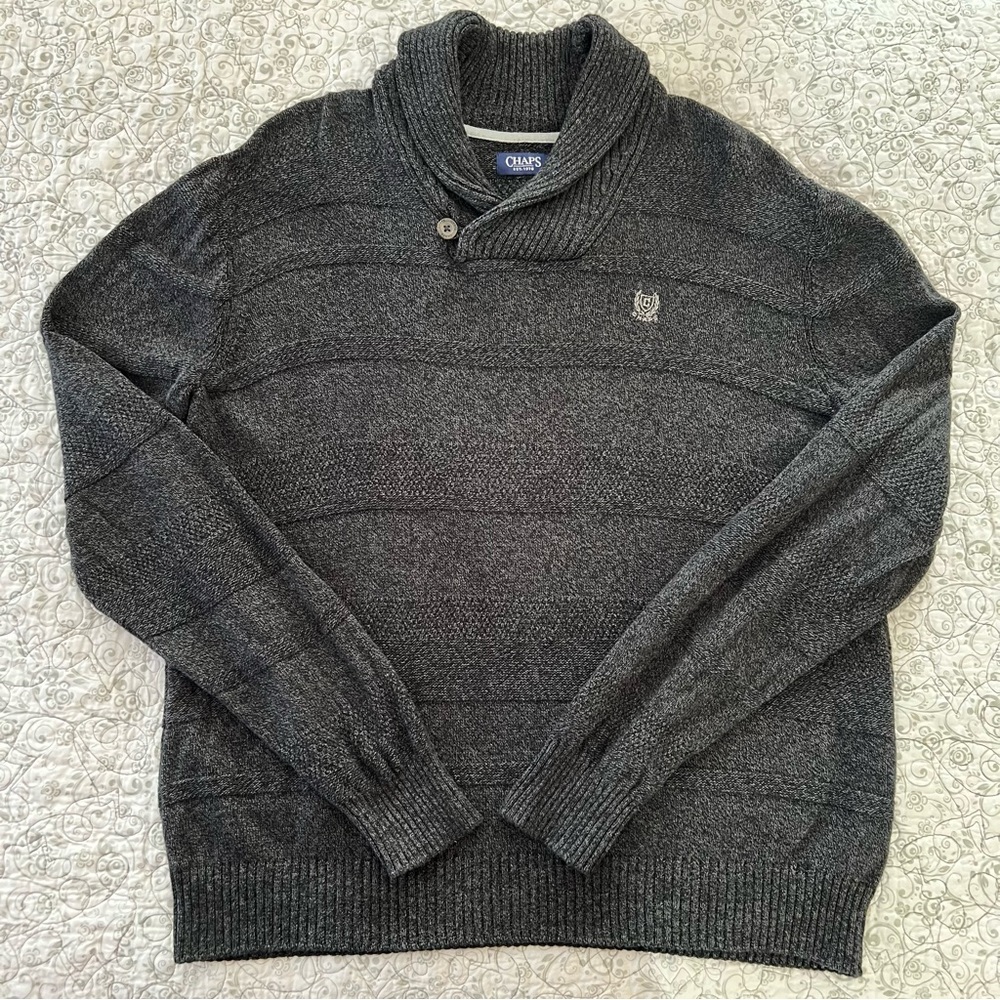 Chaps Charcoal Gray Shawl Collar Sweater XXL Cabincore Bloke GQ Prepster